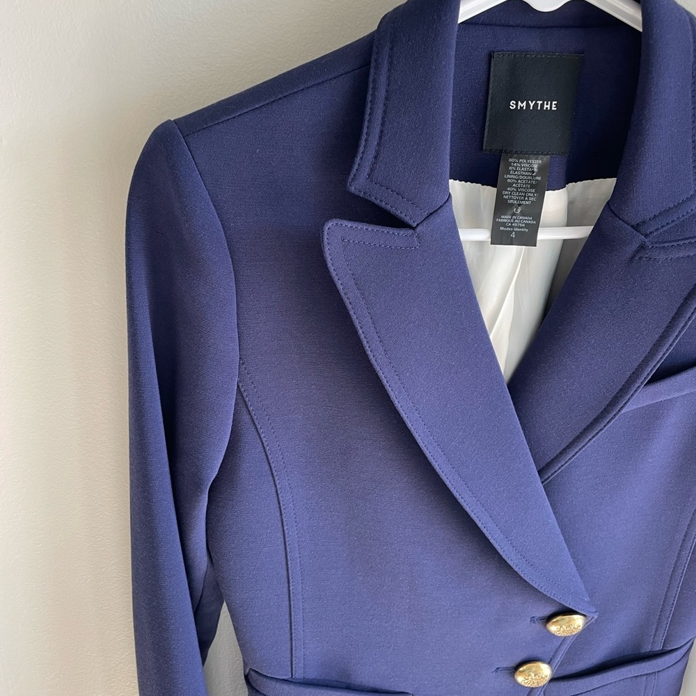 Smythe Asymmetrical Wrap Blazer - Navy Blue + Gold Buttons - Size 4 - Picture 7 of 16